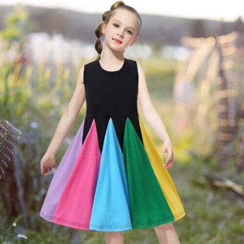 Toddler Kids dresses For Girls summer Rainbow short sleeve dress vestido Baby Girl Clothes children Summer Princess dress CM