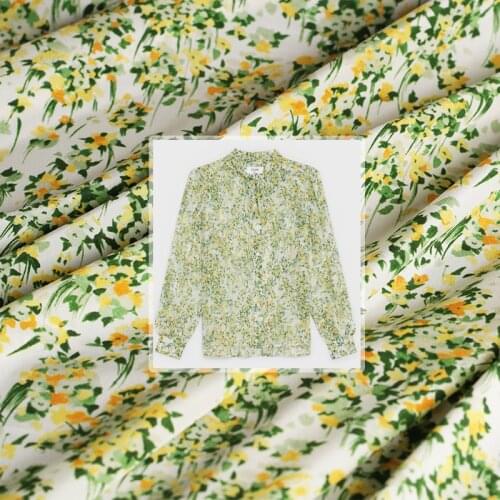 White Waxberry 18momme Elastic Crepe Silk Flowers Printed Fabrics Garment Materials Women Dress DIY Sewing Cloth Freeshipping