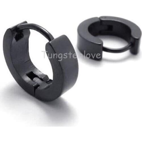 BONISKISS Promotion 316 Stainless Steel Black Round Huggie Hoop Earring Mens Hinged and Snap Earrings for Men boys