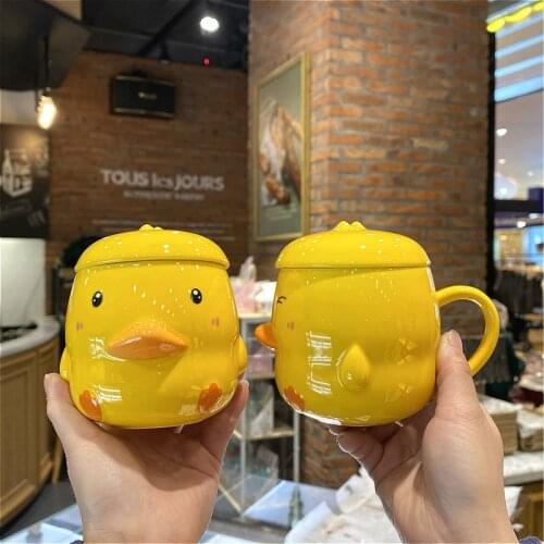 400ml Little Yellow Duck Water Cup Home Cute Ceramic Cup Couple Cup Large Capacity Mug Oatmeal Breakfast Cup Coffee Cup