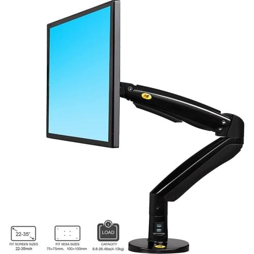 NB F100A Gas Spring Arm 22-35 inch Screen Monitor Holder 360 Rotate Tilt Swivel Desktop Monitor Mount Stand with USB Ports