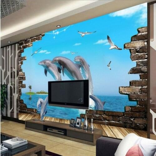 Photo wallpaper Dolphin Sea World 3D stereo custom living room mural TV background wall high quality wallpaper