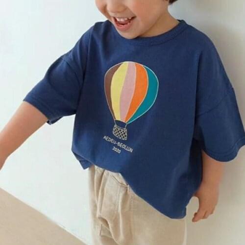 Childrens summer new top simple Korean lovely hot air balloon printing boys and Girls Cotton Short Sleeve T-Shirt