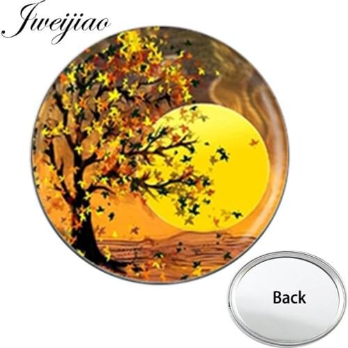 JWEIJIAO Pocket Mirror for Girls Tree Art Photo One Side Mini Portable Makeup Vanity Hand Travel Purse Mirror