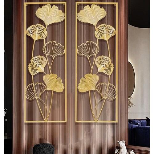 Chinese Wrought Iron Golden Leaf Wall Mural Crafts Porch Hotel Wall Hanging Decoration Home Livingroom Wall Sticker Accessories