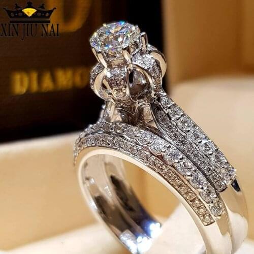 White Stone CZ Ring Set Wedding Rings for Women Gift Pave Silver Color Ring Men Bague Femme Luxury Jewelry Anillos Mujer