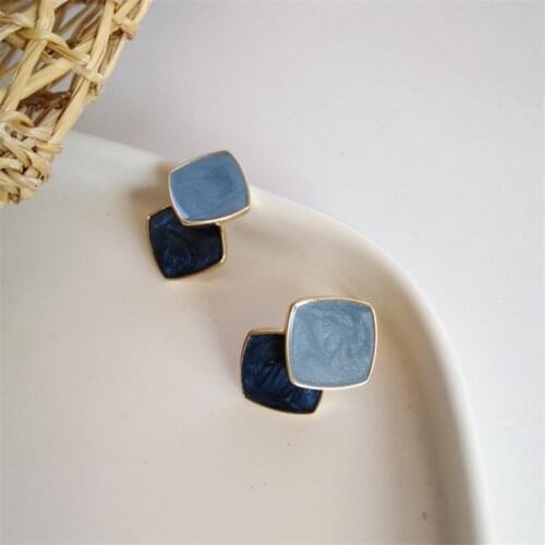 2020 Hit Color Vintage Enamel Square Geometric White Brown Blue Orange Stud Earrings for Women Girl Gift Jewelry Bijoux