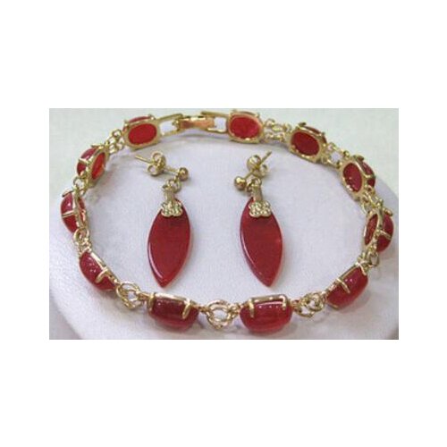 Red STONE Link Jewelry bracelet earrings set Natural style jewelry brincos