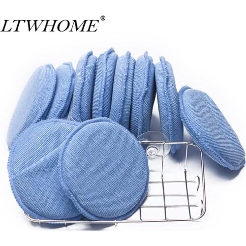 LTWHOME Value Pack of Microfiber Wax Applicator Cleaning Sponge with Finger Pocket and Large Sponge Holder