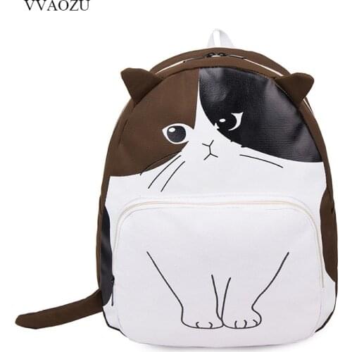 Cute Cat Canvas Backpack Female Middle School Students Schoolbag Funny Cartoon Cat Rucksack Shoulder Bags for Kids
