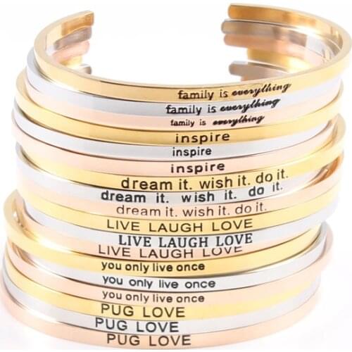 Fashion Jewelry Stainless Steel Titanium Silver Rose Gold Message ID Bangle Bracelet 2020 Inspirational Bangle Mantra Bracelets