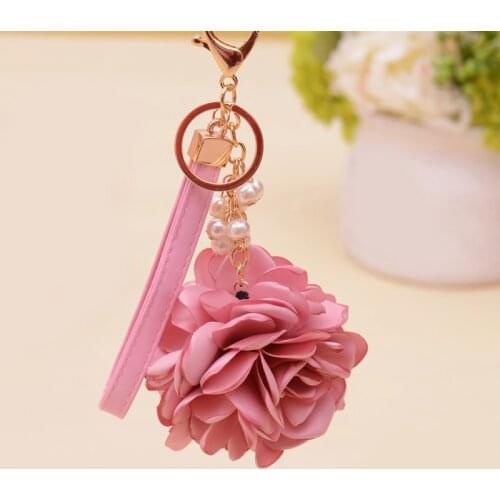 Fashion Cloth Rose Keychain Women Romantic Bag Pendant Charm Flowers Key Chain Buckle Key Ring Holder Jewelry Accessories