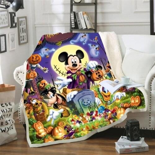 Cartoon Halloween Fleece Blanket Kids Mickey Blanket 3D Print Sherpa Blanket on Bed Home Blankets for Beds Throw Blanket