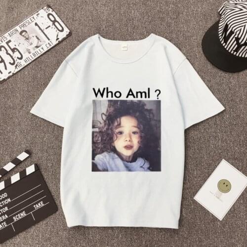 New Fashion Short Sleeve Tshirt Letter Who AmI Women Clothing Printed Sweet Baby Cotton Funny T Shirt Women