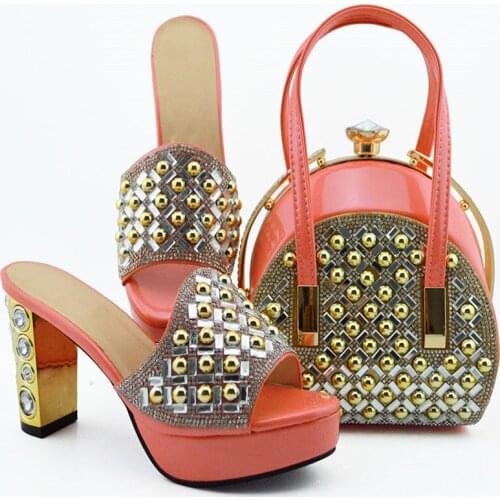 Latest Nigerian Ladies Shoes And Bags To Match Set Summer Style Elegant High Heels Shoes And Bag Set For Party 10Colors Stock