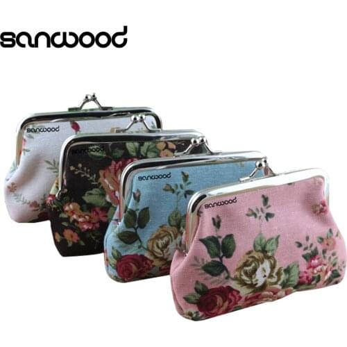 2015 Fresh Mini Rose Printed Canvas Hasp Coin Purse Key Credit Card Holder Passport Cover 6O1Y