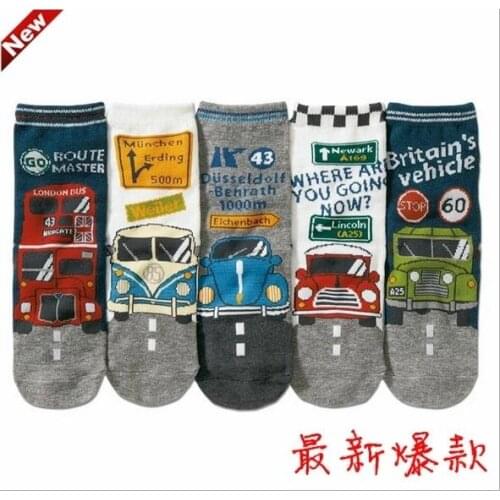 New 4-7 years old unisex children cartoon bus cotton socks boys girls mid-calf socks 10 pairs/lot mix baby socks