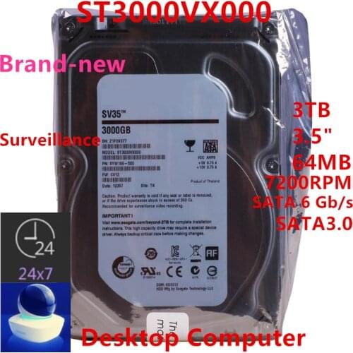 New HDD For Seagate Brand SV35 3TB 3.5" SATA 6 Gb/s 64MB 7200RPM For Internal HDD For Surveillance HDD For ST3000VX000
