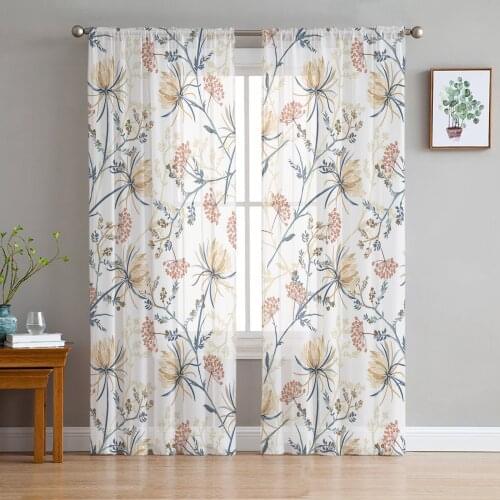 Luxury Tulle Curtains Snow Lotus Branch Leaves Living Room Kitchen Chiffon Curtain Youth Bedroom Sheer Floor Valance Curtain