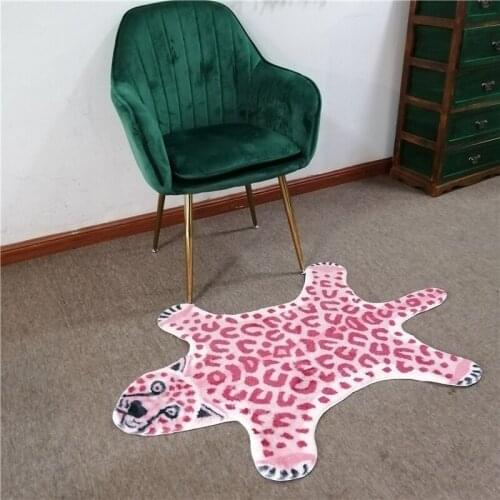 Pink leopard rug golden cowhide Imitation Leather striped printed animal faux skin carpet mattiger Mat for sofa Childrens room