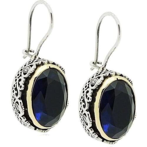 Sapphire Cubic Zirconia Silver Women 'S Earrings Authentic