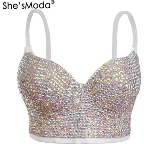ShesModa 2019 Diamonds Pearls Womens Bustier Bra Wedding Corset Party Cropped Top Vest Plus Size