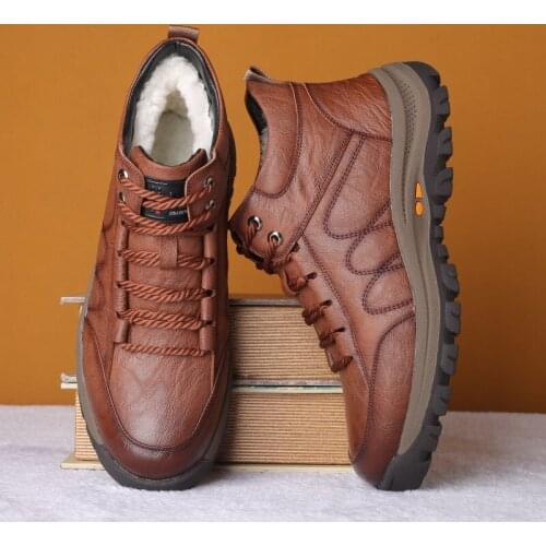 Men Adult Warm Snow Boots Soft Bottom Wool Winter Short Boots Outside Casual Leather Handmade Sneakers Daddy Shoesfg789