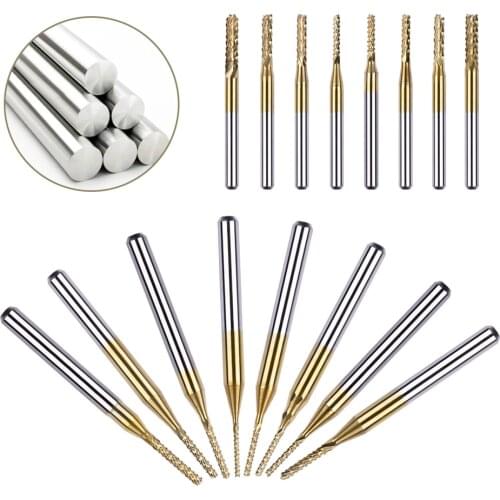 High Quality 0.8-3.175mm Titanium Coated Carbide Milling Cutter Engraving Edge Cutter CNC Router Bits End Mill for PCB Machine