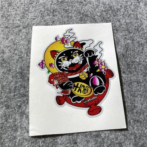 Japan Black Lucky Cat Mascot Carp Fish Car Stickers Graphic Automobile Body Decal Motorbike Bicycle Funny Decals