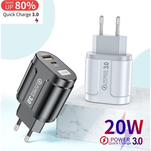 2021 20W 3A Quik Charge USB3.0 Charger EU US Plug Mobile Phone Charger Fast Wall Charger For iPhone 12 Samsung For Xiaomi Huawei