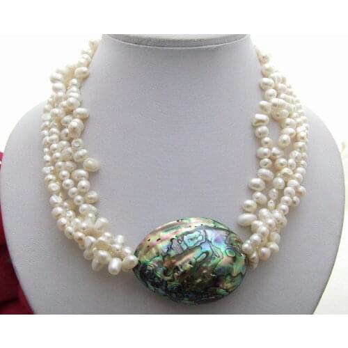 19" 4Strands Pearl Paua Abalone Shell Necklace