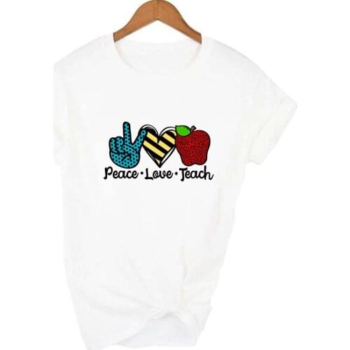 Womens T-shirt Peace Love Education Graphic Print Harajuku T-shirt Fashion Teacher Short Sleeve Camisetas Mujer Female
