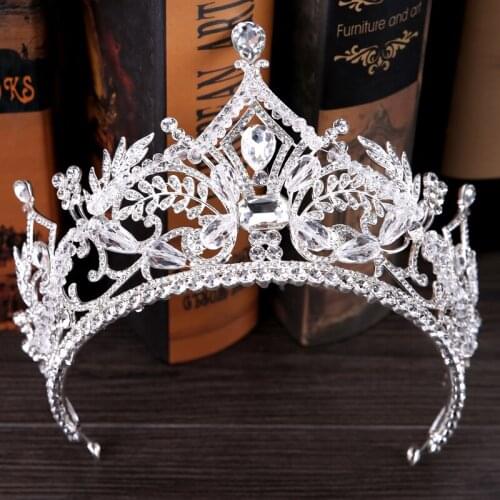 Fashion Big Europe Bride Tiara Crown Crystal Hair Accessories Wedding Girl Hairwear Leaf Rhinestone Diadem Women Hair Jewelry