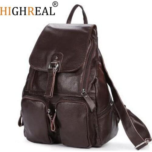 HIGHREAL Women Genuine Leather Backpacks Brand Ladies Fashion Backpacks For Teenagers Girls School Bags Real Leather Travel Bags