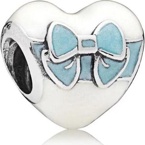 Genuine 925 Sterling Silver Charm White Day Love Charm, Mixed Enamel Bead Fit Women Pan Bracelet & Necklace Diy Jewelry
