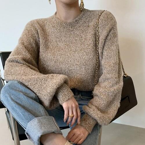 Women Sweater Autumn And Winter Round Neck Pullover Loose Solid Color Casual Long-sleeved Knitted Sweater Women Clothes