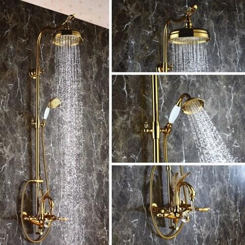 Gold pvd Rainfall swan shower tub faucet bathtub mixer tap Hand Sprayer Wall Mount Tap