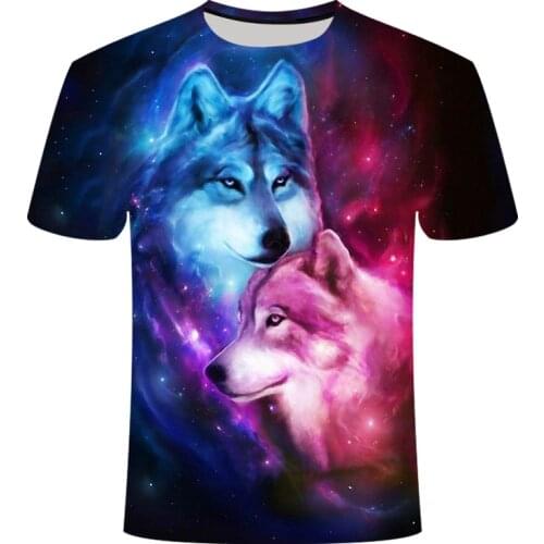 2021 spring and summer wolf print 3D printing mens and womens short-sleeved T-shirt anime wolf team