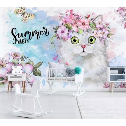 Beibehang Custom wallpaper 3d murals Nordic minimalist flower kitten children room decoration background wall paper