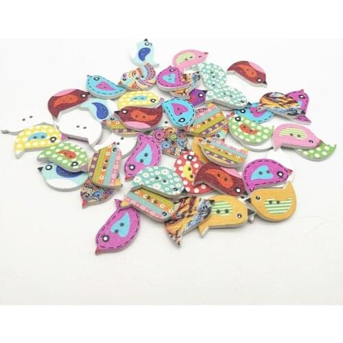 50pcs 22x16mm Mixed Wood Bird Buttons Sewing Cartoon Embellishments Scrapbooking DIY Crafts Cardmaking