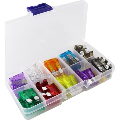 50Ps Profile Medium Size Blade Type Car Fuse Assortment Set Auto Car Truck 2/3/5/7.5/10/15/20/25/30/35A Fuse with Box