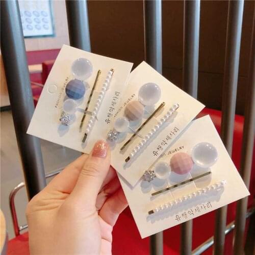 60set/lot 3pcs/lot DIY Simple Multi Button Drill Pearl Hair Clips Suits Bang Hairpins Hair Styling Tools Hair Accessories HA1249