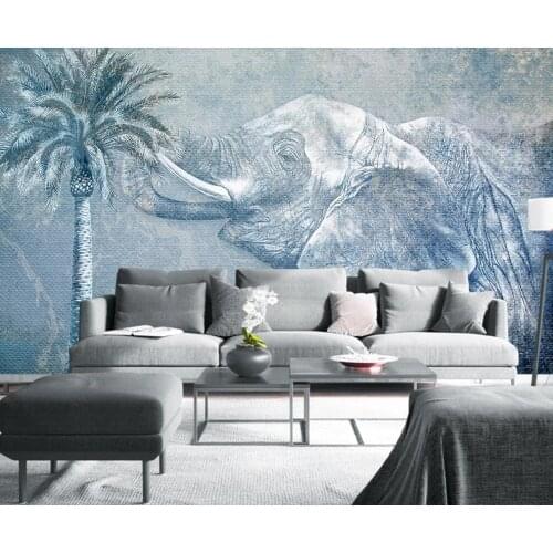Customized large-scale 3D mural rainforest elephant oil painting background wall painting wallpaper