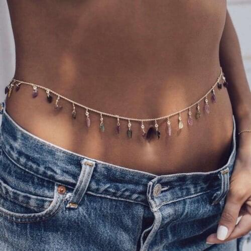 Bohemian Sexy Colorful Leaf Body Chain Club Women Waist Chain Beach Jewelry Belly Chain Harness Body Jewelry Accessories