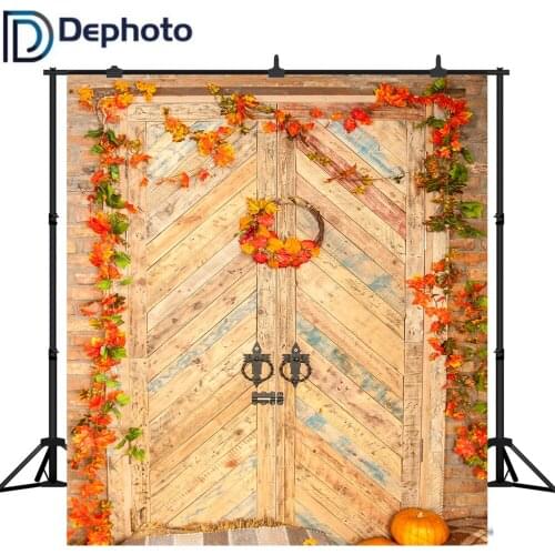 Dephoto Autumn Farm Door Photography Backdrop Birthday Wedding Decoration Pumpkin Leaves Photo Background Photocall Photobooth