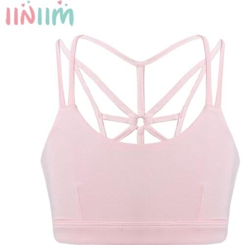 Kids Girls Summer Exercise Vest Tops Cross Back Tanks Bra Tops Crop Top for Ballet Dance Sports Yoga Gymnastics Dance Wear