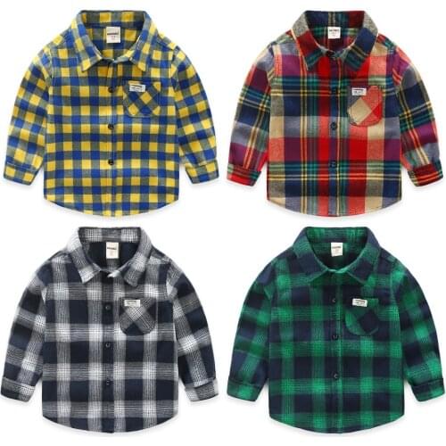 Childrens autumn new shirt boys long-sleeved 2021 casual plaid shirt childrens fashionable and handsome tops 2-8 years old