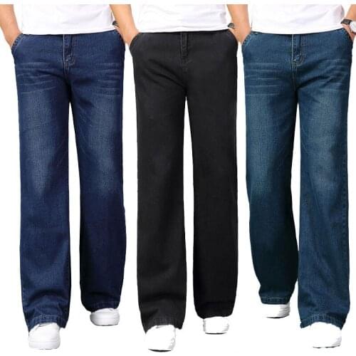Jeans Men Winter Plus Velvet Thick Warm Loose Wide-Leg Jeans, Denim Pants, Mid-Rise Straight-Leg Jeans Size 26-38 40