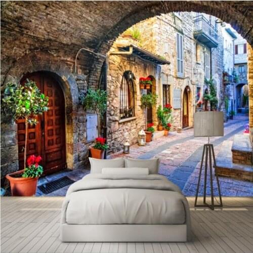 Canvas Wallpaper Custom Photo Wall Paper Mural 3D Italian Town Street View European Landscape Wall Covering Papel De Parede