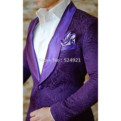 Custom Made Groomsmen Purple Groom Tuxedos Shawl Satin Lapel Men Suits Wedding/Prom Best Man Blazer ( Jacket+Pants+Tie ) C252